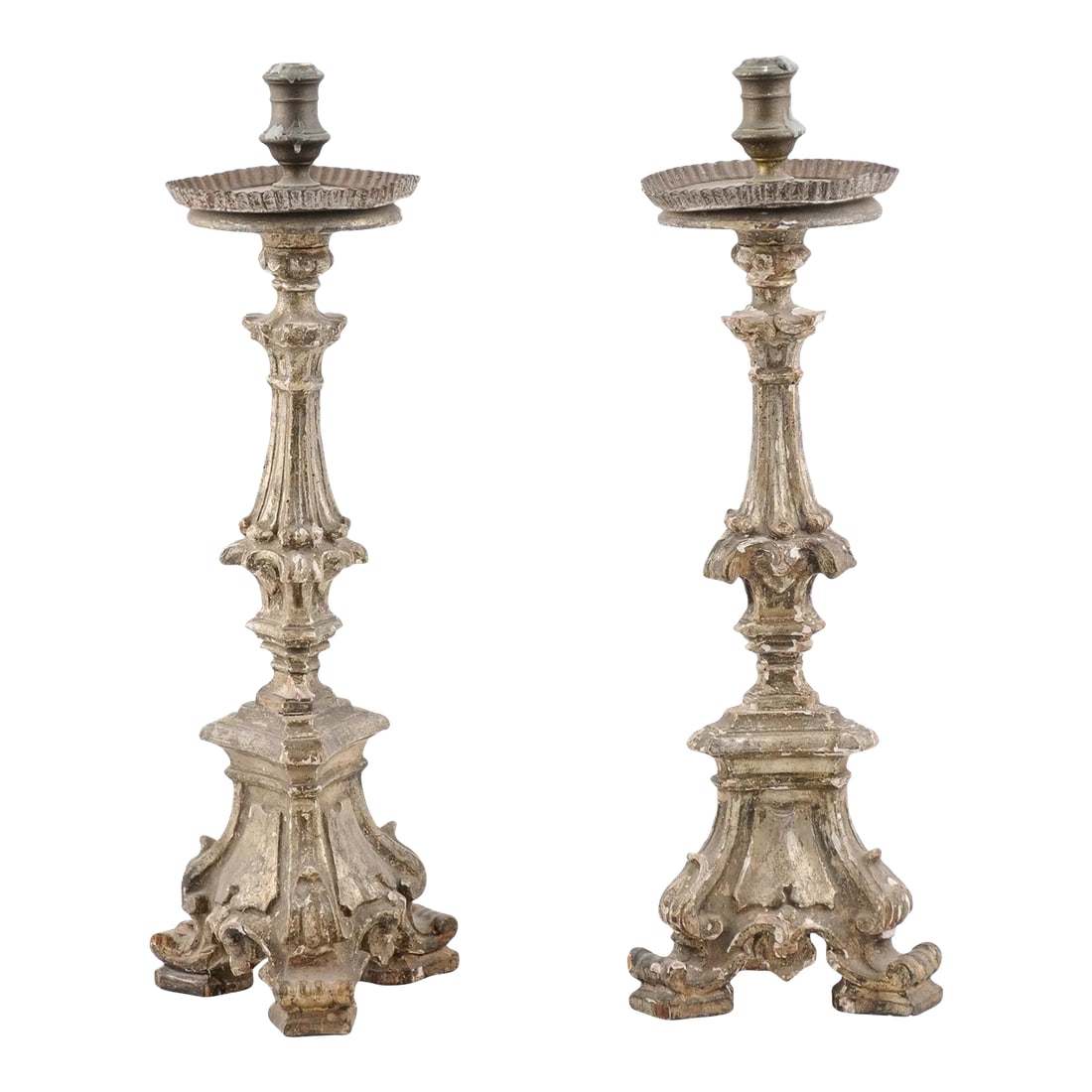 Rococo Period 18th Century Italian Painted and Carved Candlesticks - a Pair (1 of 13)