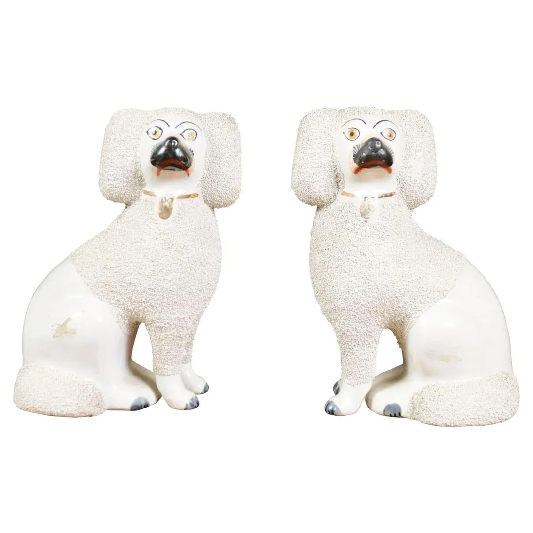 Large English Staffordshire Victorian Split Leg Dogs with White Coat - A Pair - 13