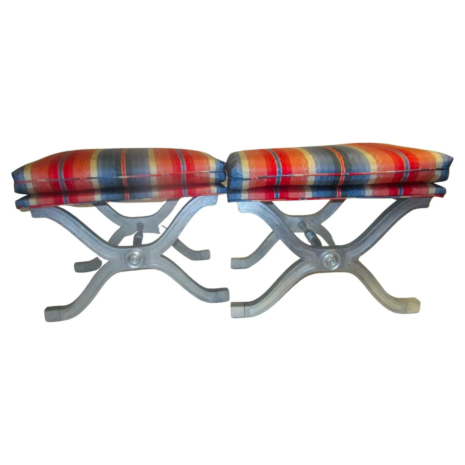 Dorothy Draper Henredon Hollywood Regency Silver Gilt Wood Curule Bench - A Pair - 13