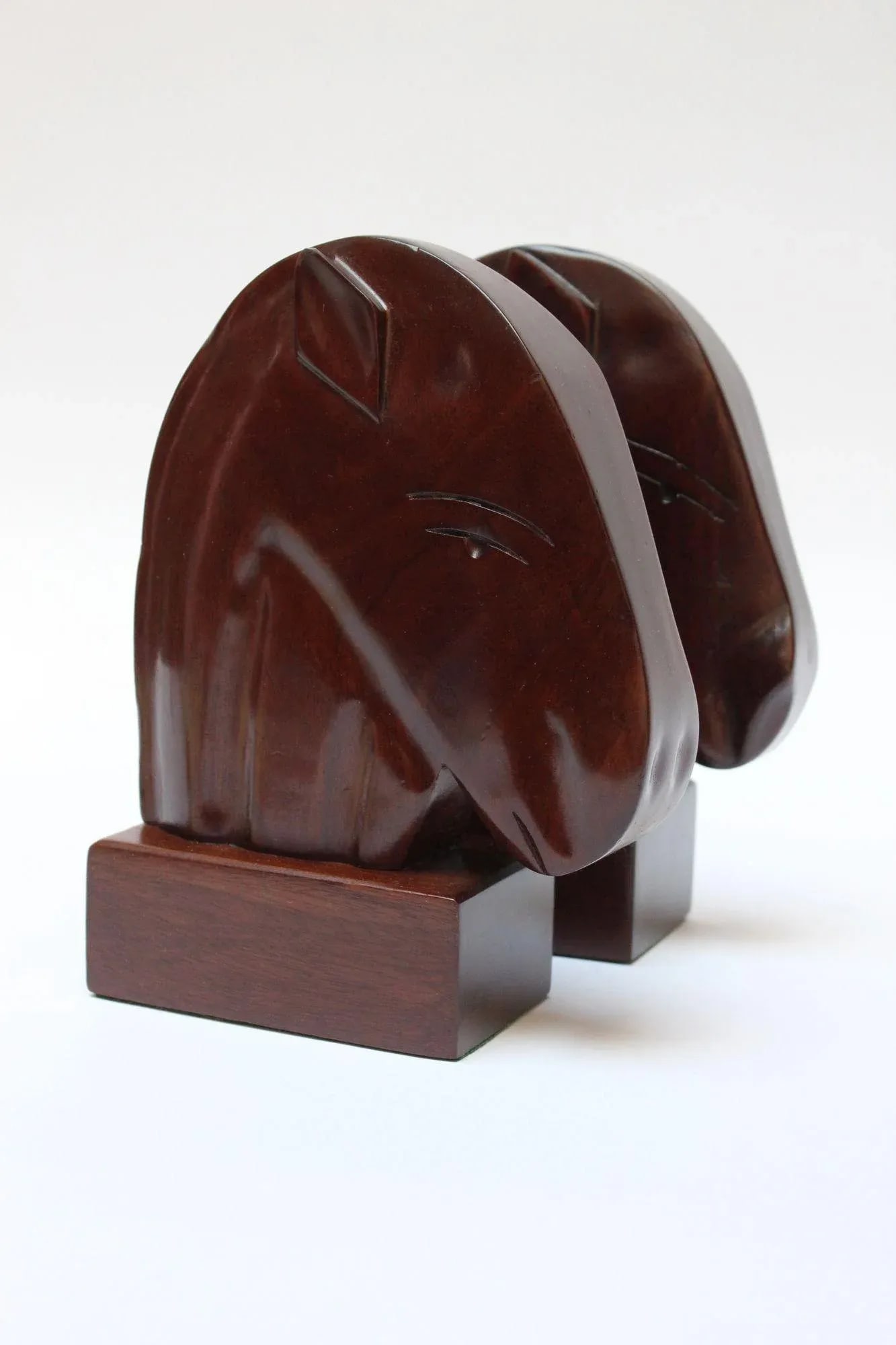 1950s Carved Solid Mahogany Horse Head Bookends- a Pair - 12