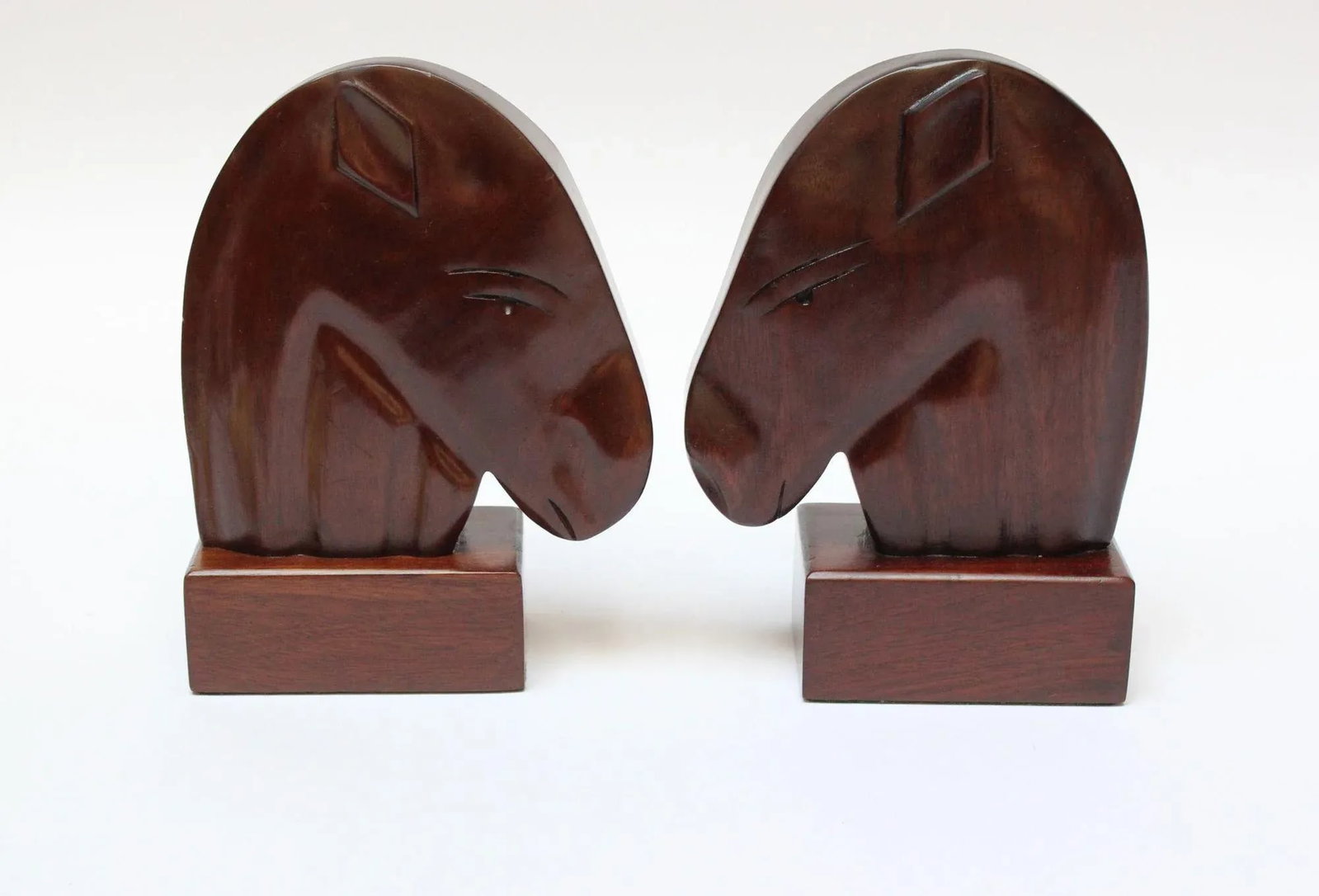 1950s Carved Solid Mahogany Horse Head Bookends- a Pair - 3