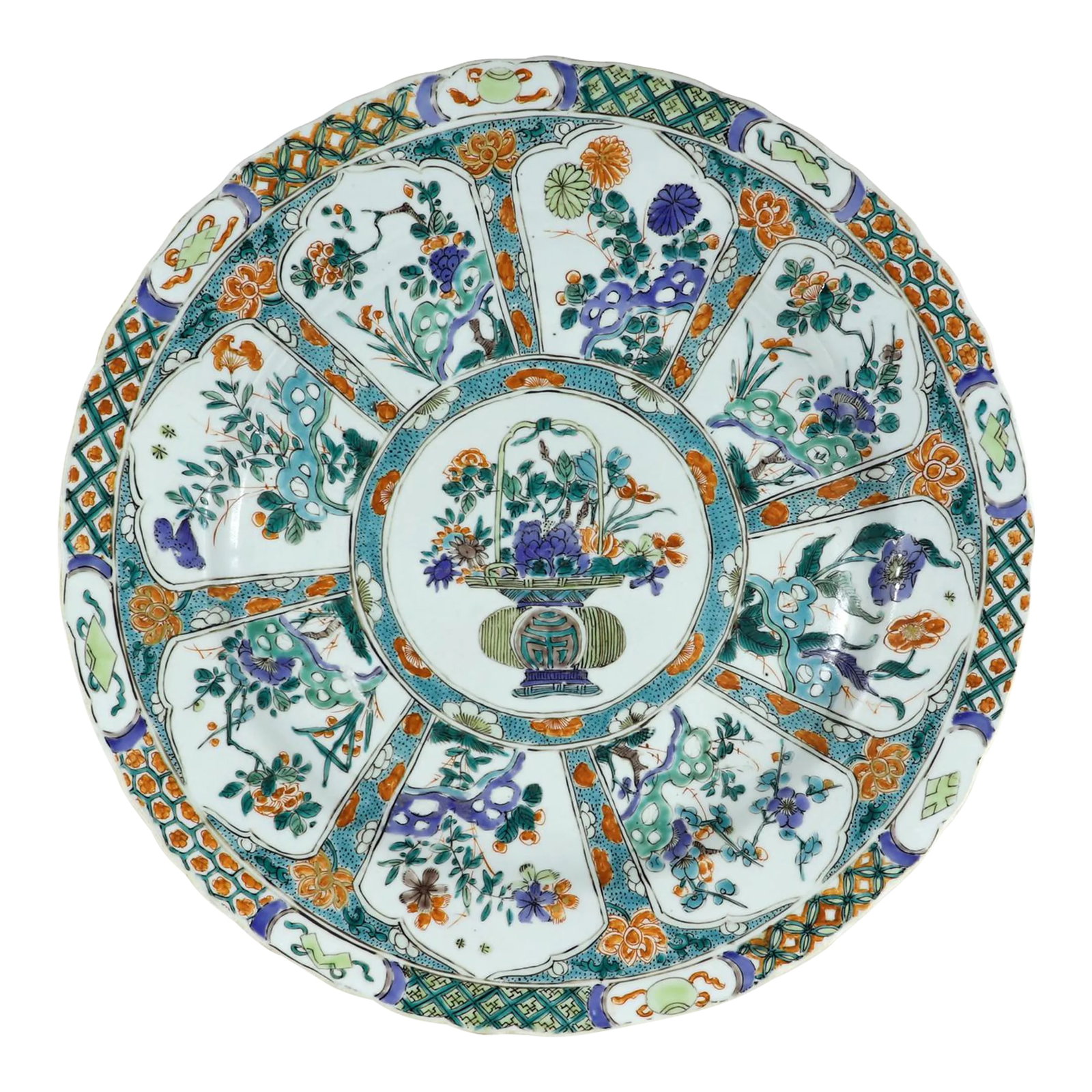 Chinese Porcelain Famille Verte Large "Flower Basket" Dish, Kangxi Period (1 of 13)