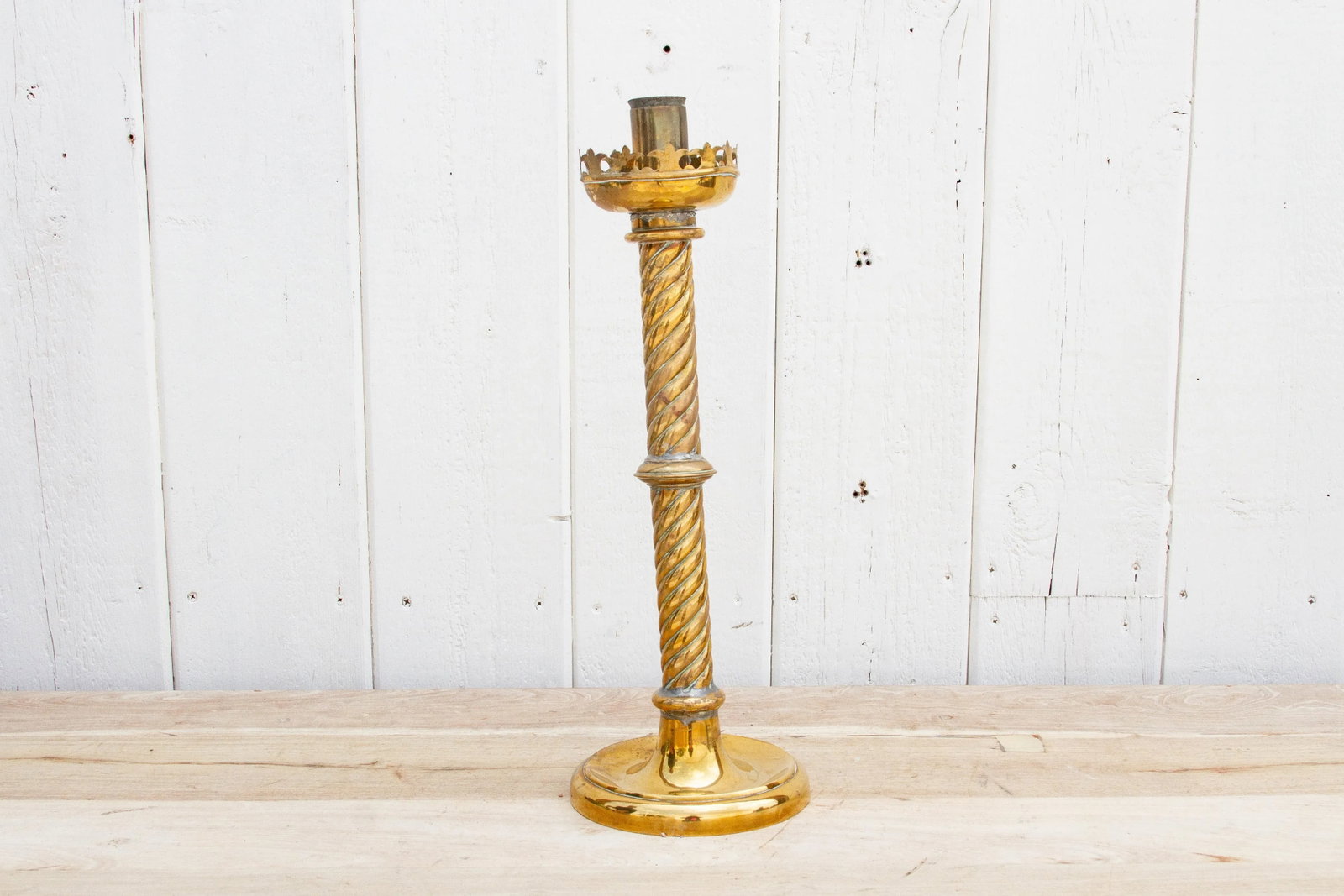 Tall Antique Brass Candle Holder - 10