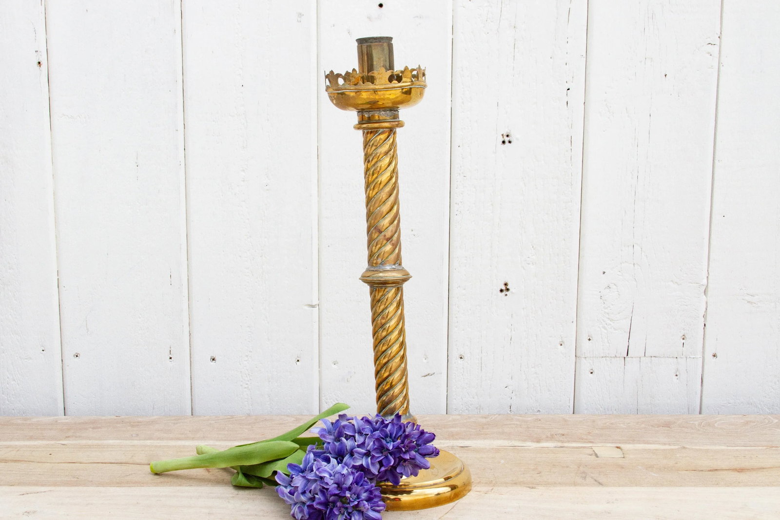 Tall Antique Brass Candle Holder - 9