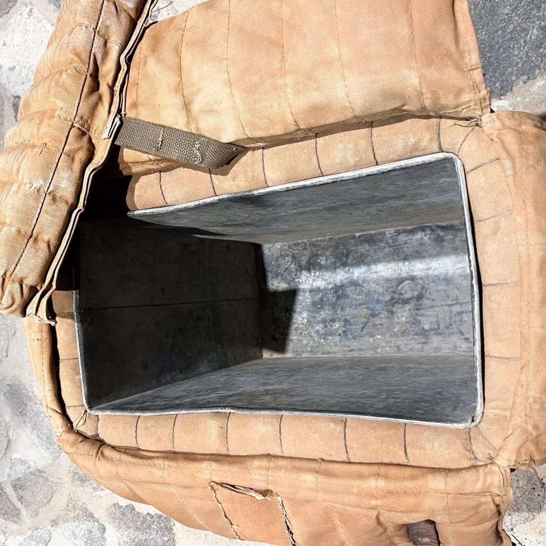 1940s Distressed Military Ice Bucket Portable Chest Leather Canvas - 10