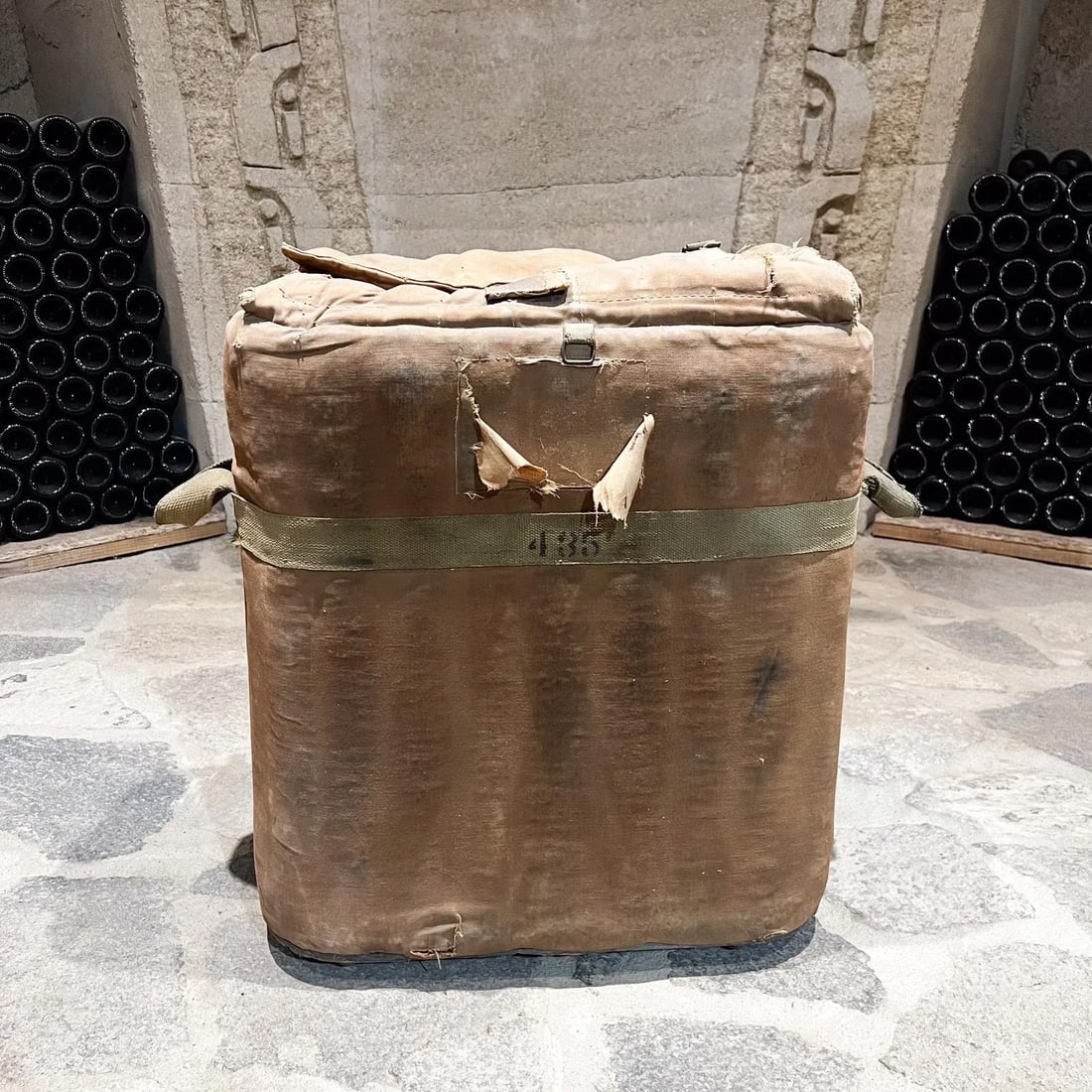 1940s Distressed Military Ice Bucket Portable Chest Leather Canvas - 11