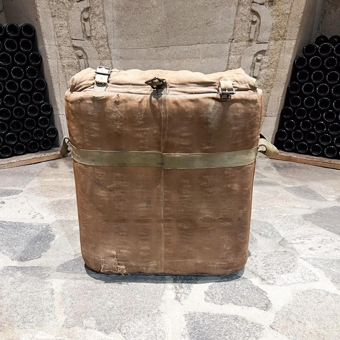 1940s Distressed Military Ice Bucket Portable Chest Leather Canvas - 3