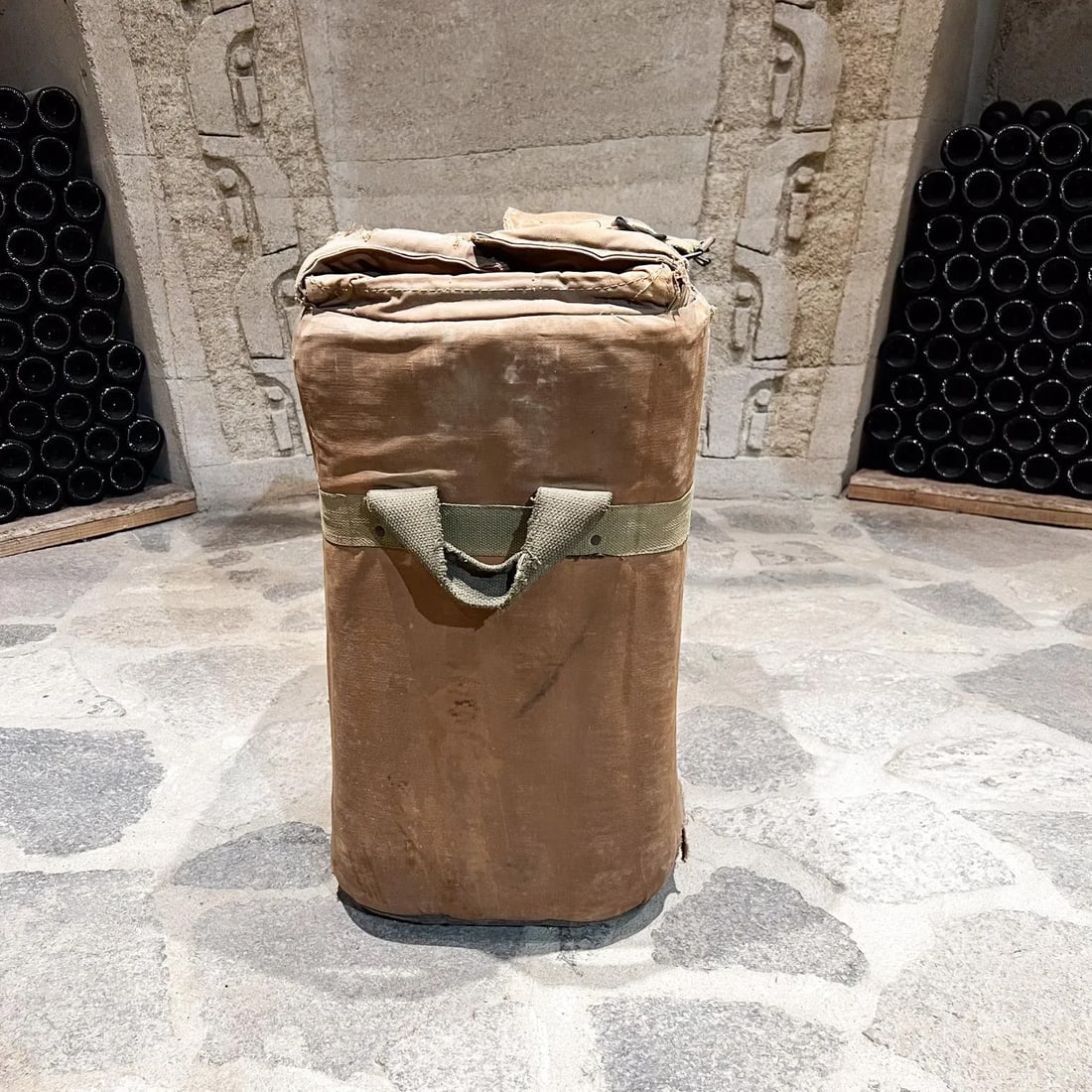 1940s Distressed Military Ice Bucket Portable Chest Leather Canvas - 4