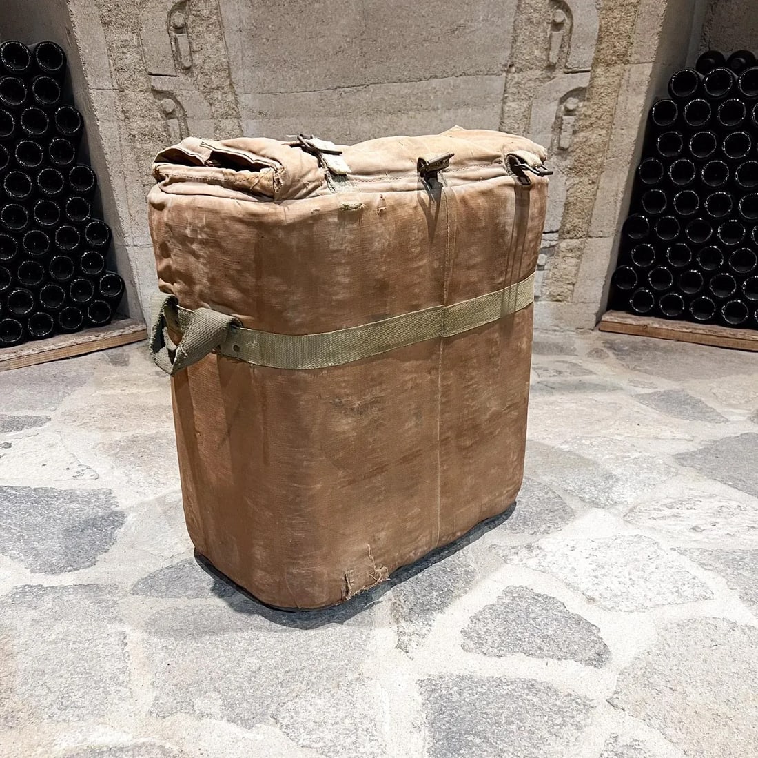 1940s Distressed Military Ice Bucket Portable Chest Leather Canvas - 5