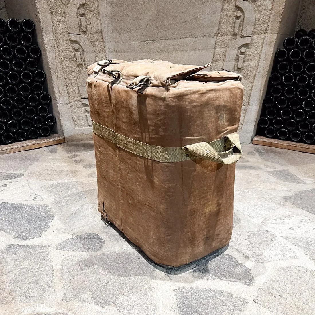 1940s Distressed Military Ice Bucket Portable Chest Leather Canvas - 6