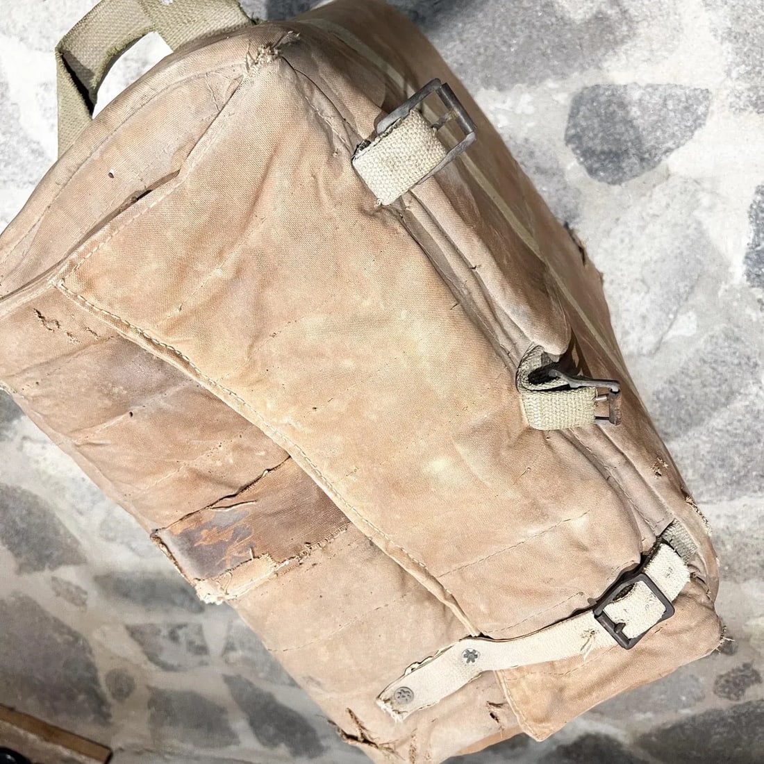 1940s Distressed Military Ice Bucket Portable Chest Leather Canvas - 9