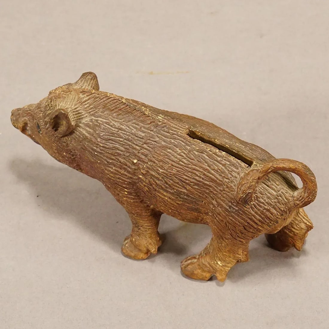 Antique Wild Boar Piggy Bank Made of Clay - 3