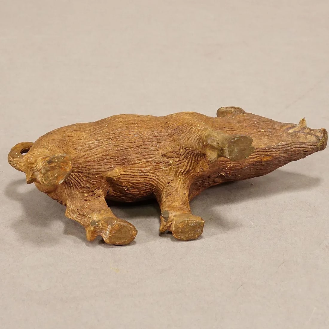 Antique Wild Boar Piggy Bank Made of Clay - 5
