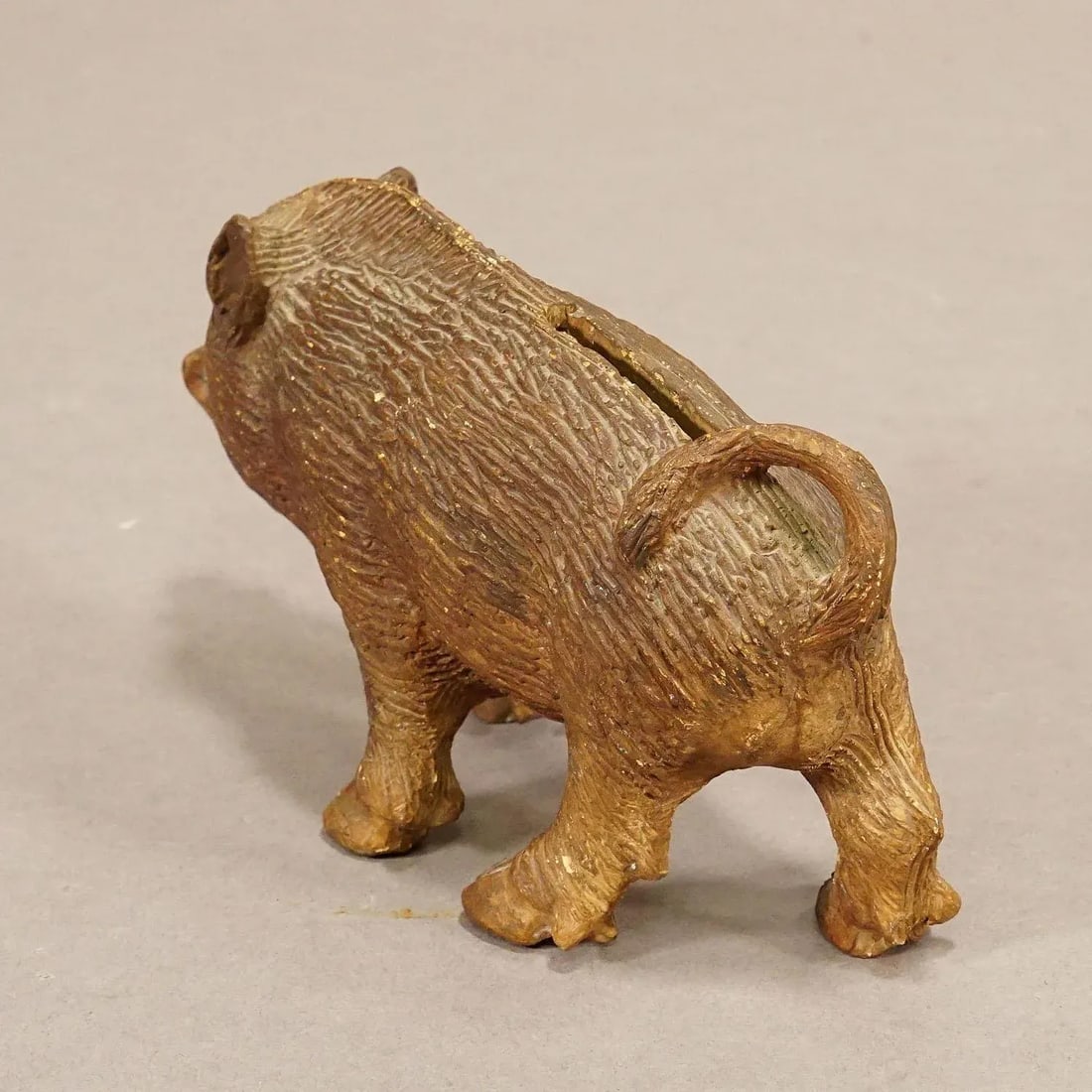Antique Wild Boar Piggy Bank Made of Clay - 6