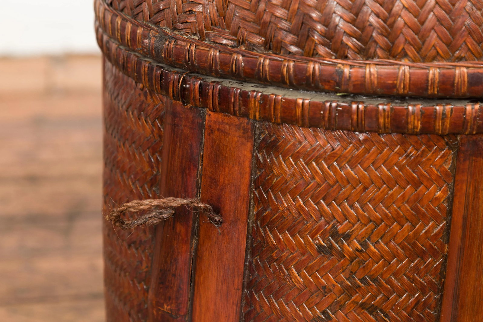 Antique Thai Hand Woven Rattan Basket with Domed Lid and Rustic Character - 11