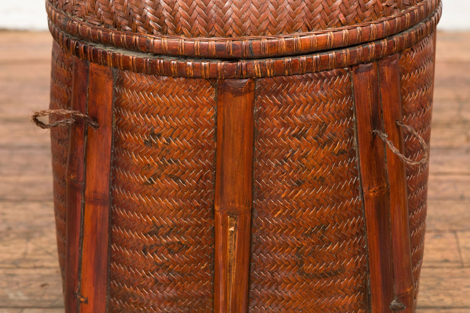 Antique Thai Hand Woven Rattan Basket with Domed Lid and Rustic Character - 6