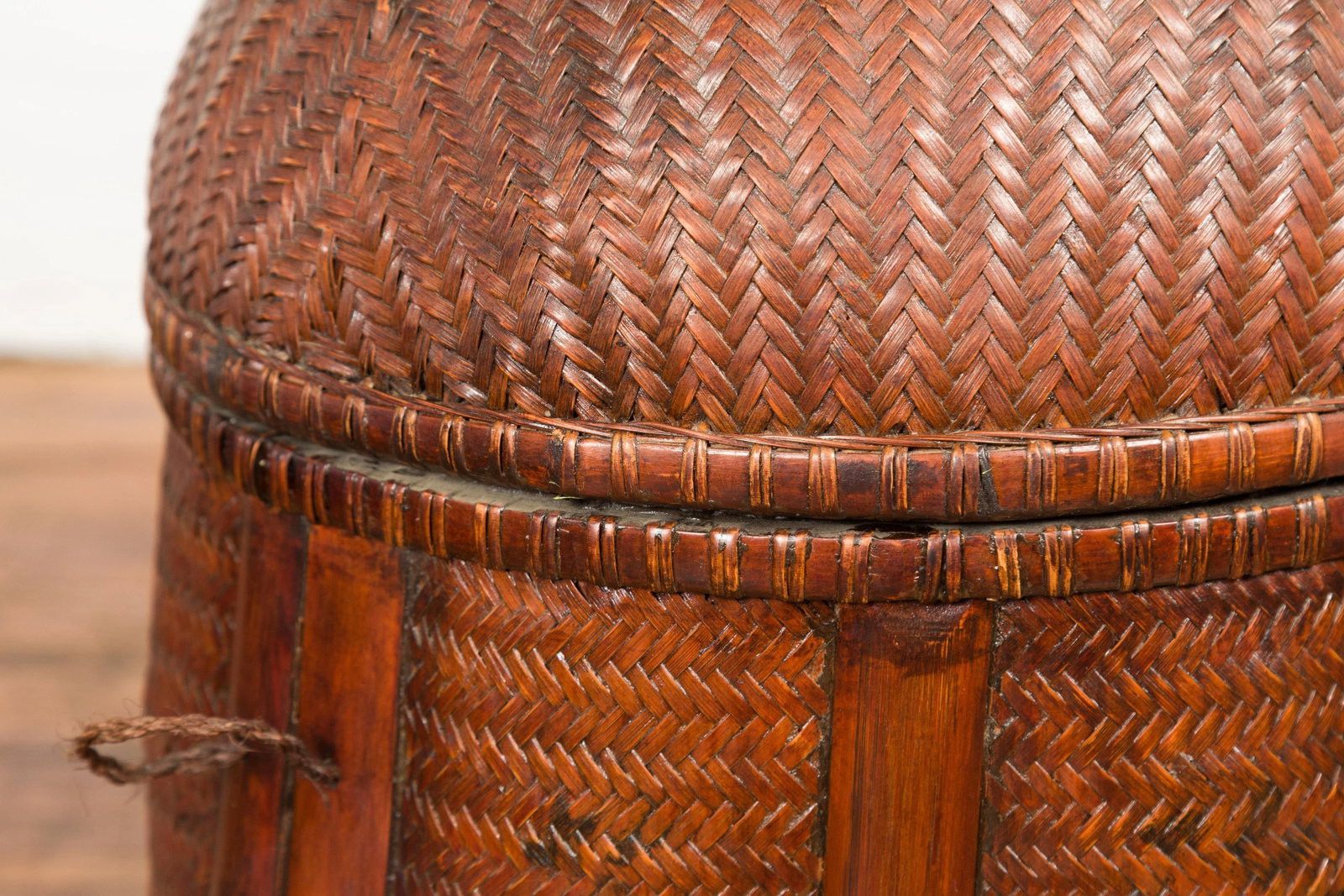 Antique Thai Hand Woven Rattan Basket with Domed Lid and Rustic Character - 9