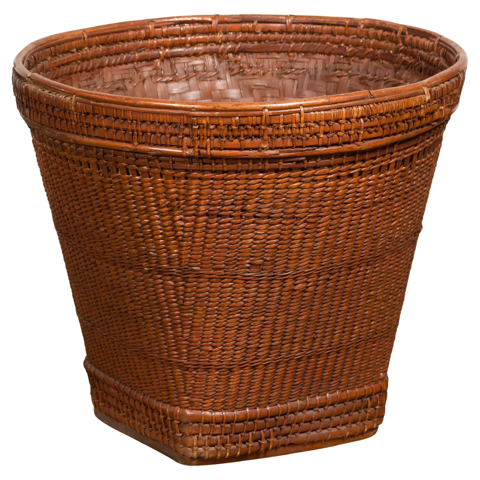 Hand Woven Rattan and Bamboo Thai 19th Century Grain Basket with Tapering Lines - 13