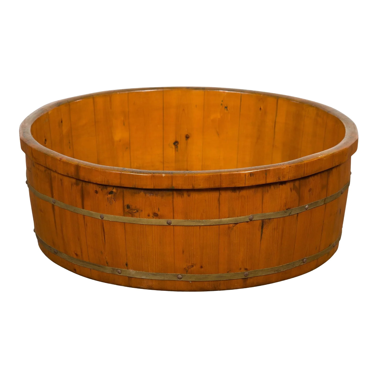 Chinese Qing Dynasty Period 19th Century Elm Round Rice Tray with Brass Braces (1 of 13)