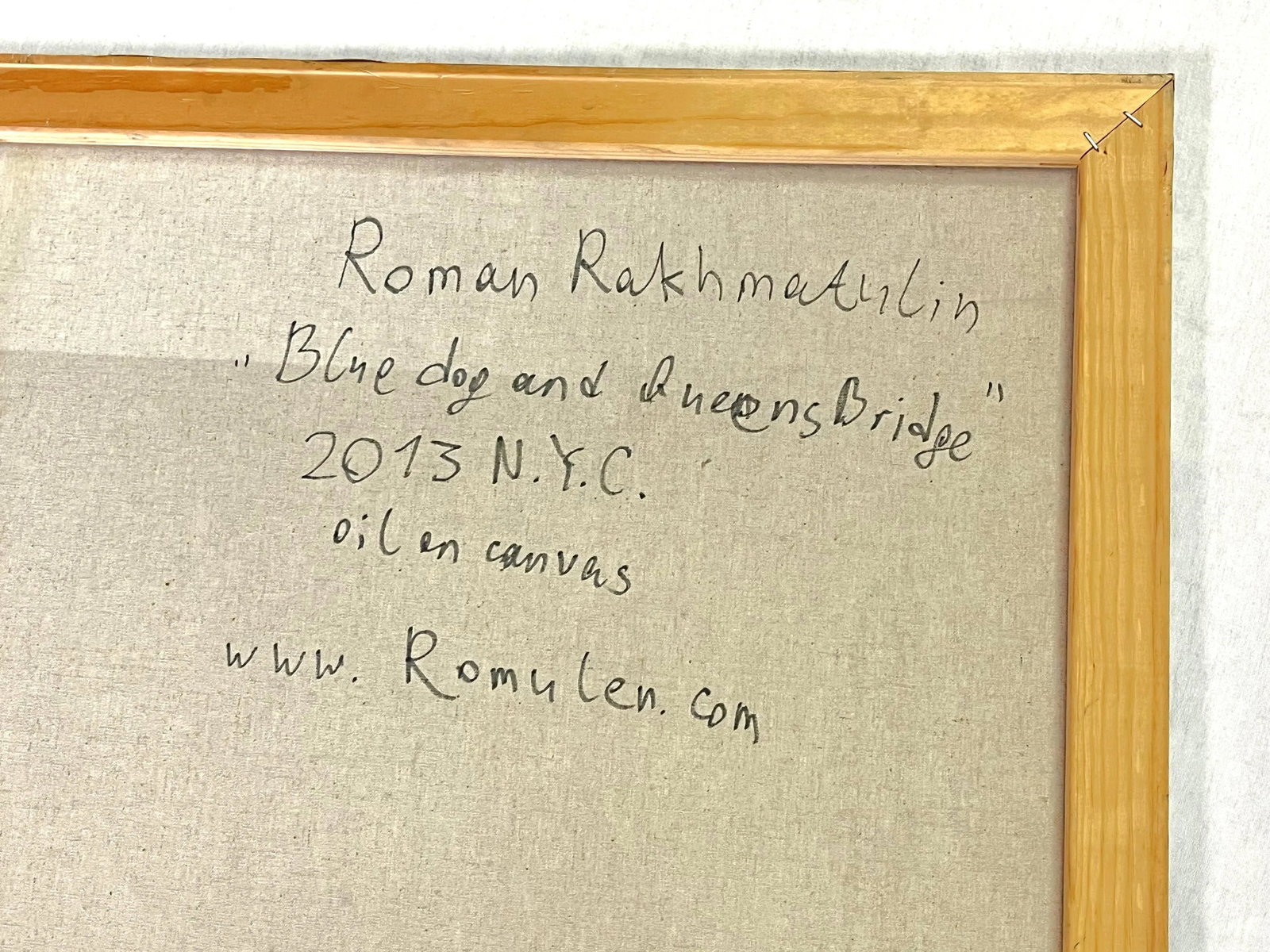 Roman Rakhmatulin Signed Original Oil Painting on Canvas Titled 'Blue Dog and Queens Bridge' New Yor - 12