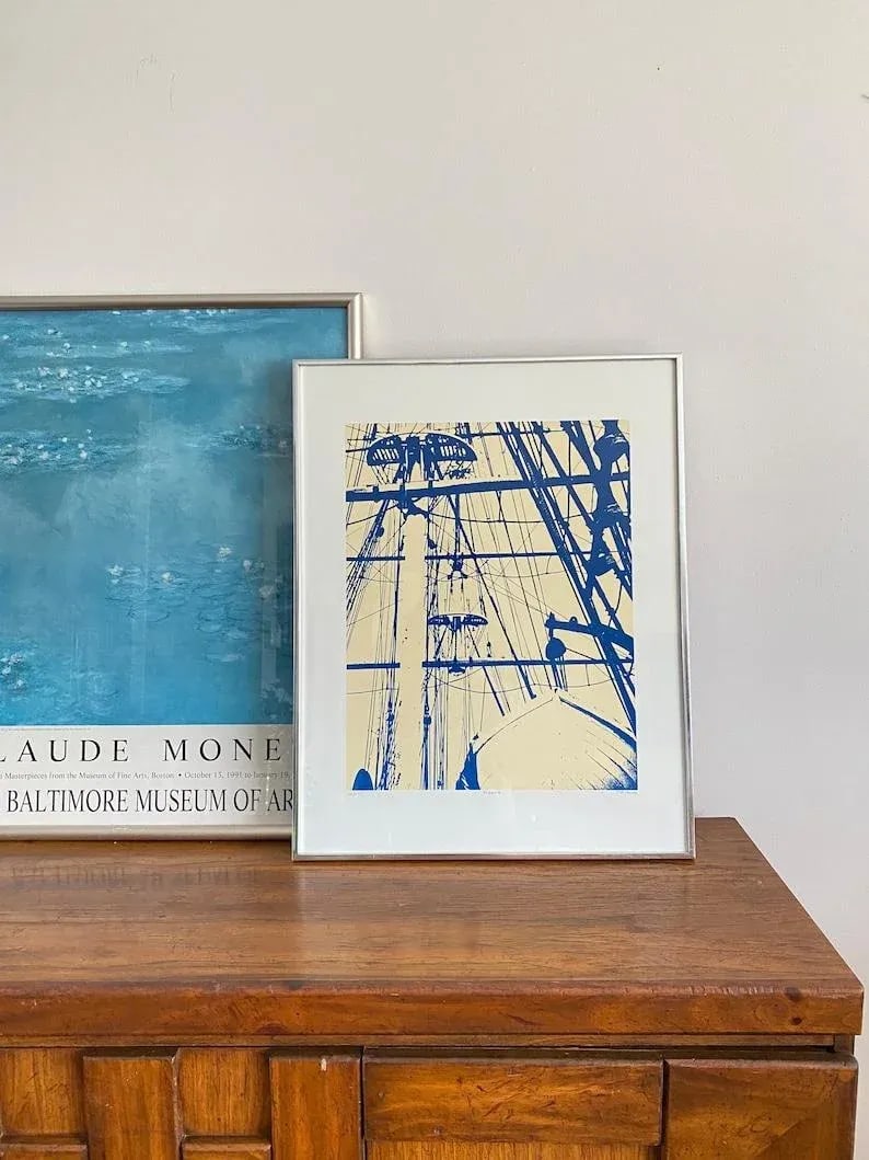 Mid Century Style Framed Rigging Wall Art Litograph - 2