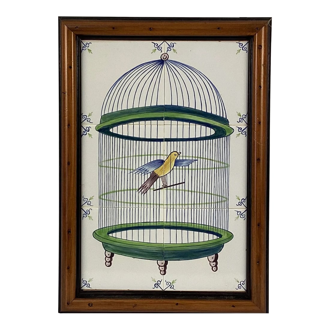 Delft Bird in Cage Tile Mural, Framed (1 of 7)