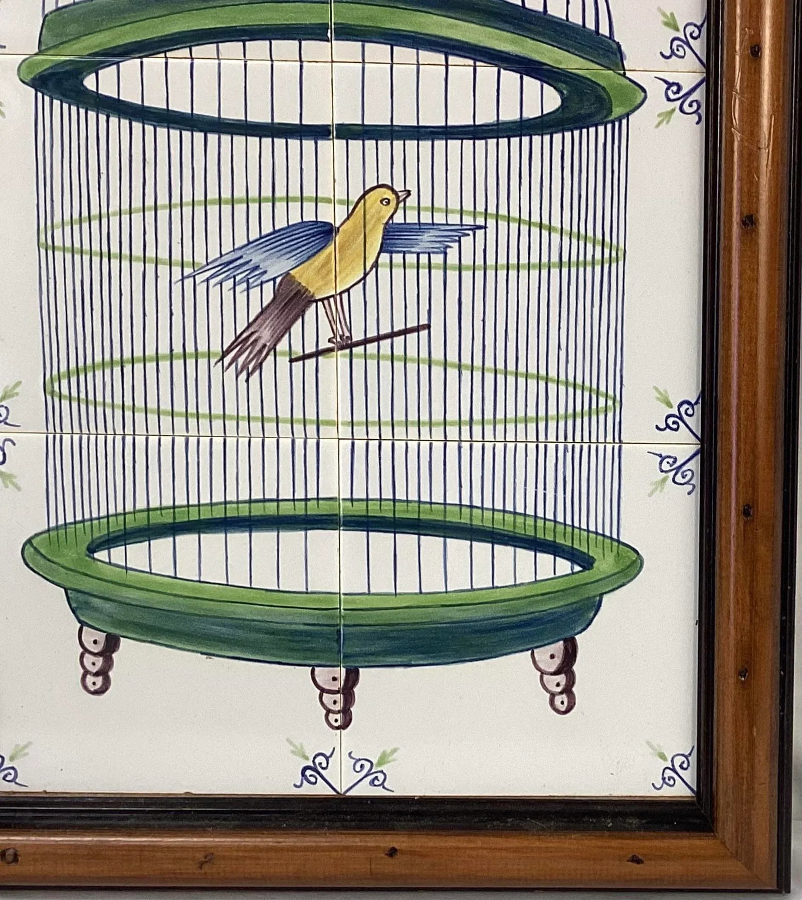 Delft Bird in Cage Tile Mural, Framed - 4