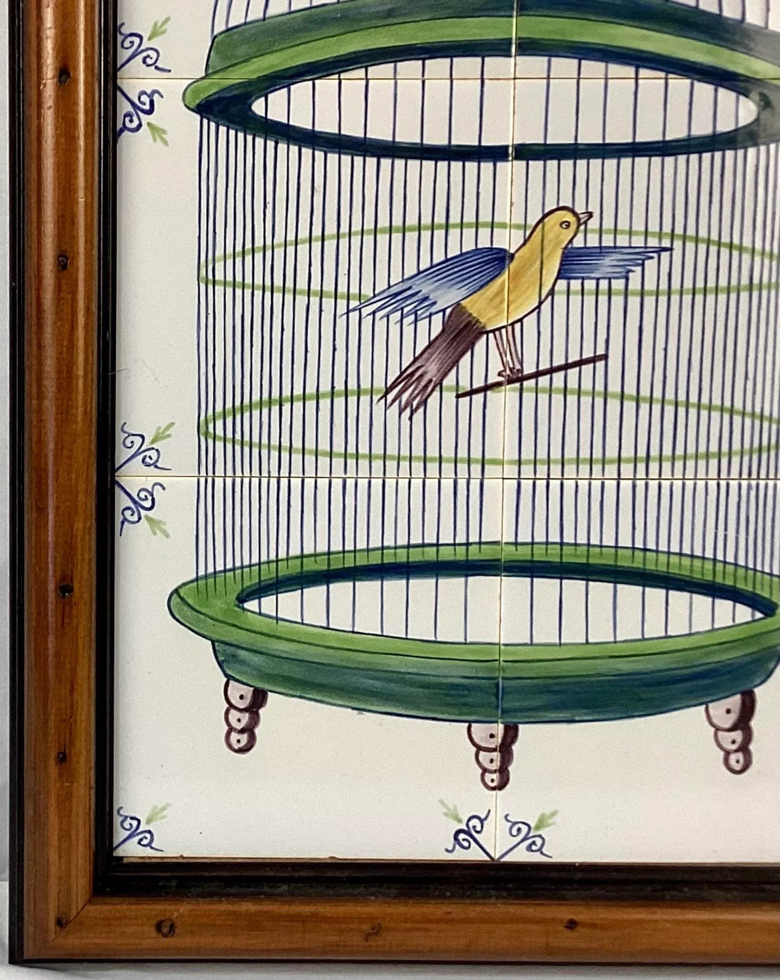 Delft Bird in Cage Tile Mural, Framed - 5