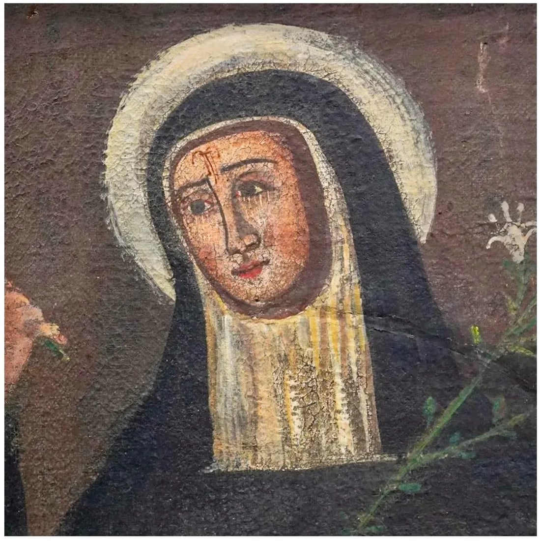 Saint Catherine of Siena Oil on Canvas Spanish Colonial Painting - 3