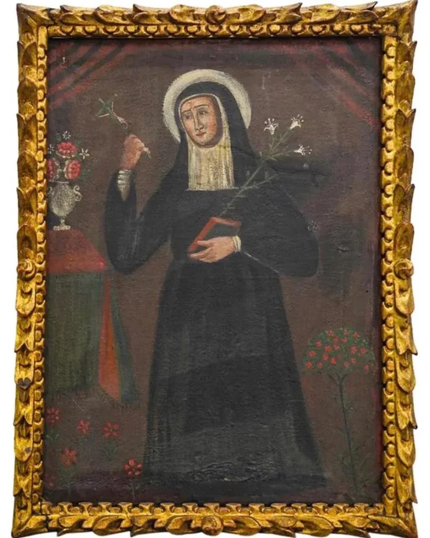 Saint Catherine of Siena Oil on Canvas Spanish Colonial Painting - 8