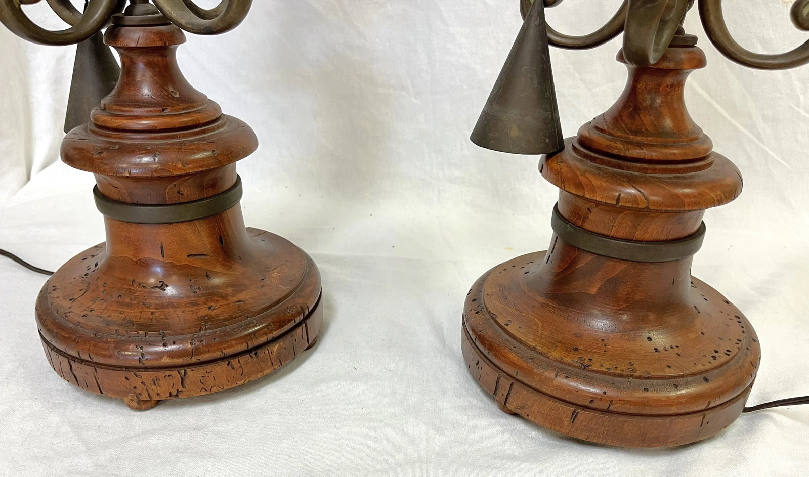 Vintage Chapman Italian Turned Wood With Bronze Candelabra Made Into Lamps- a Pair - 10