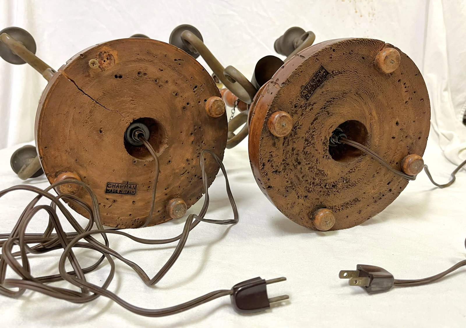 Vintage Chapman Italian Turned Wood With Bronze Candelabra Made Into Lamps- a Pair - 11