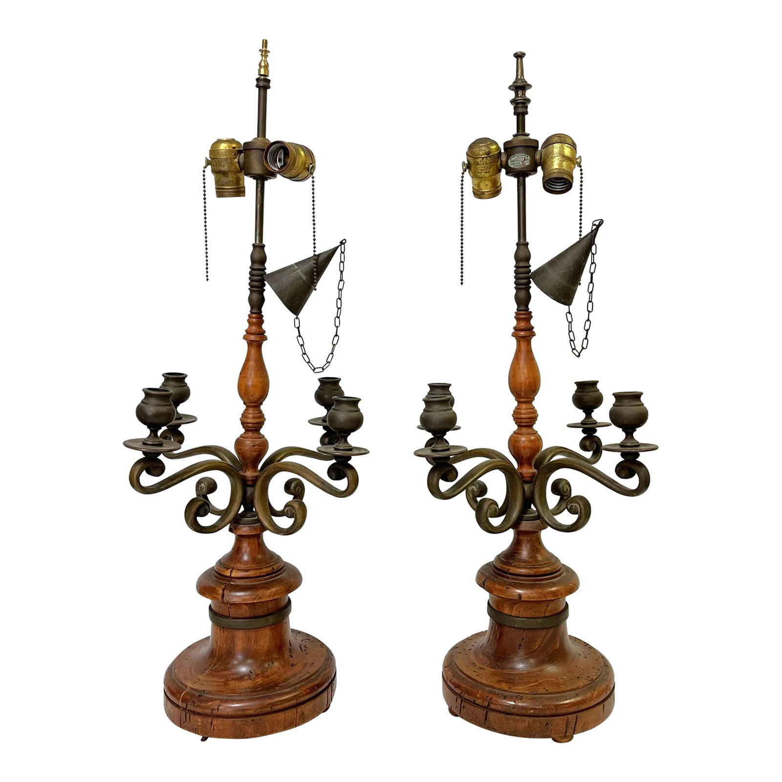 Vintage Chapman Italian Turned Wood With Bronze Candelabra Made Into Lamps- a Pair (1 of 12)