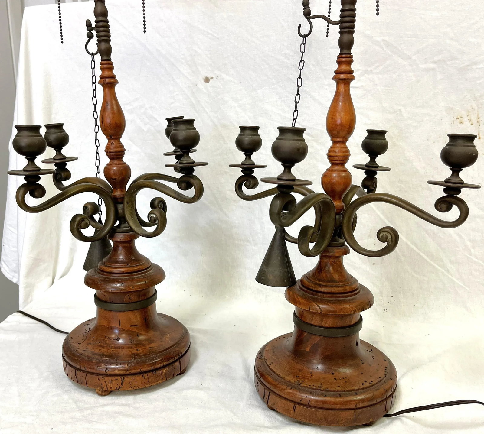 Vintage Chapman Italian Turned Wood With Bronze Candelabra Made Into Lamps- a Pair - 9