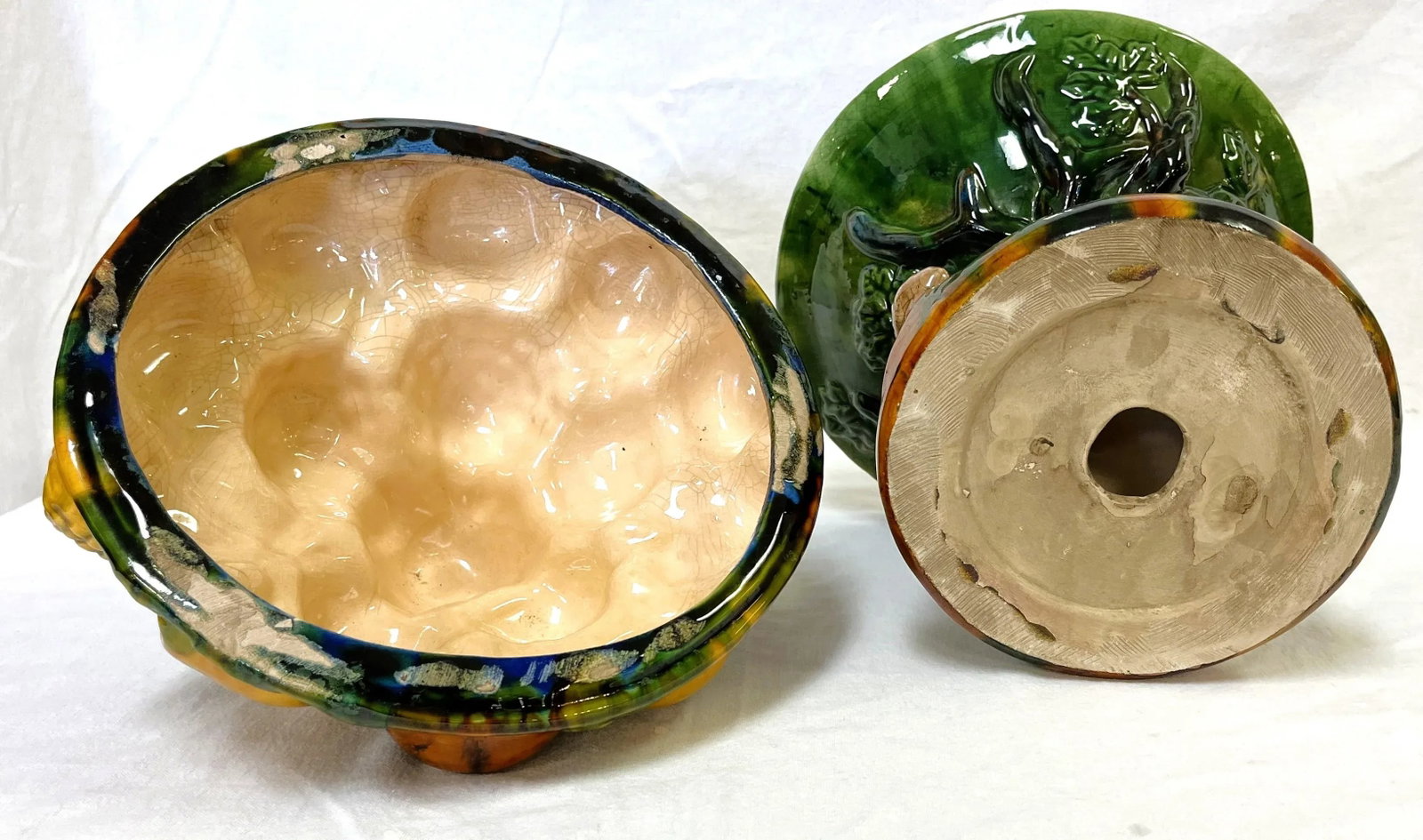 Mid Century Italian Majolica Ceramic Lidded Dish Topiary - 12