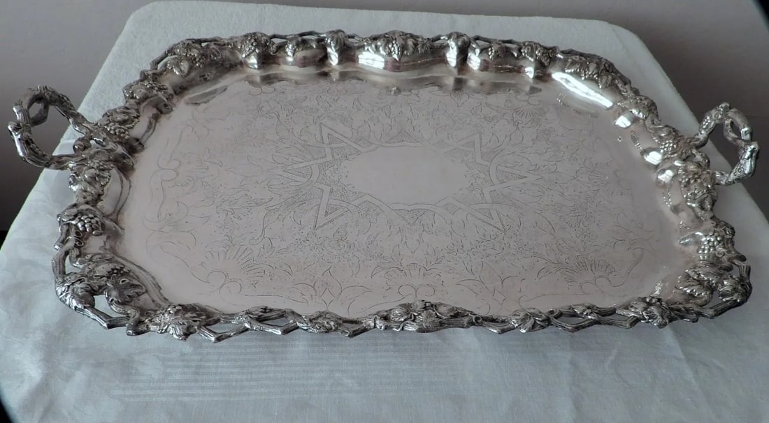 Late 19th Century Antique French Silverplate Charcuterie Cocktail Wedding Tea Service Serving Tray w - 10