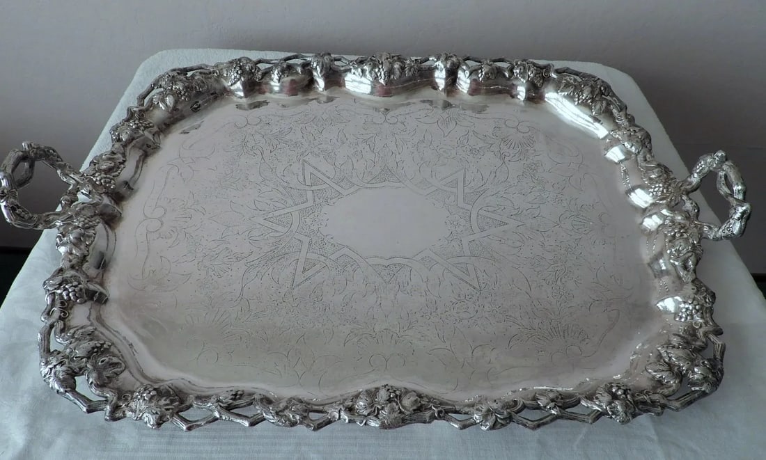 Late 19th Century Antique French Silverplate Charcuterie Cocktail Wedding Tea Service Serving Tray w - 2