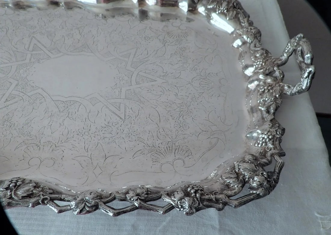 Late 19th Century Antique French Silverplate Charcuterie Cocktail Wedding Tea Service Serving Tray w - 4
