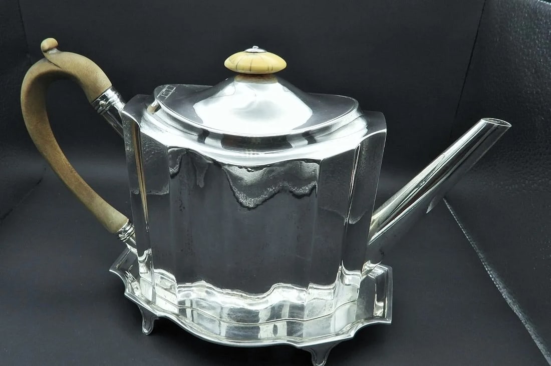 Antique Sterling Silver George Baskerville London Geo III Teapot With Matching Trivet 1796 - 3