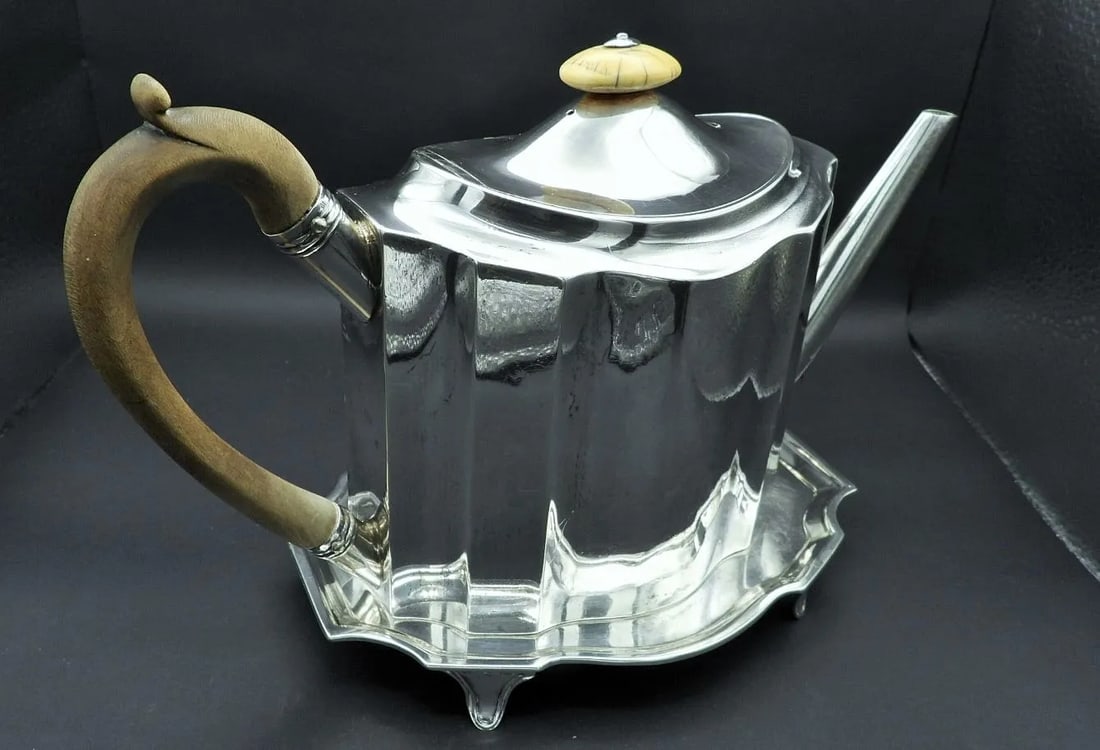 Antique Sterling Silver George Baskerville London Geo III Teapot With Matching Trivet 1796 - 4