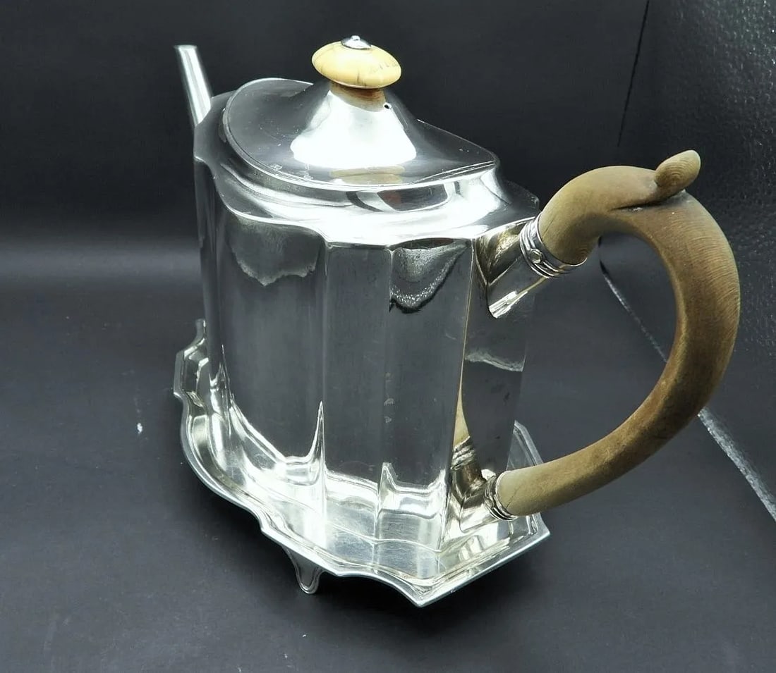 Antique Sterling Silver George Baskerville London Geo III Teapot With Matching Trivet 1796 - 5