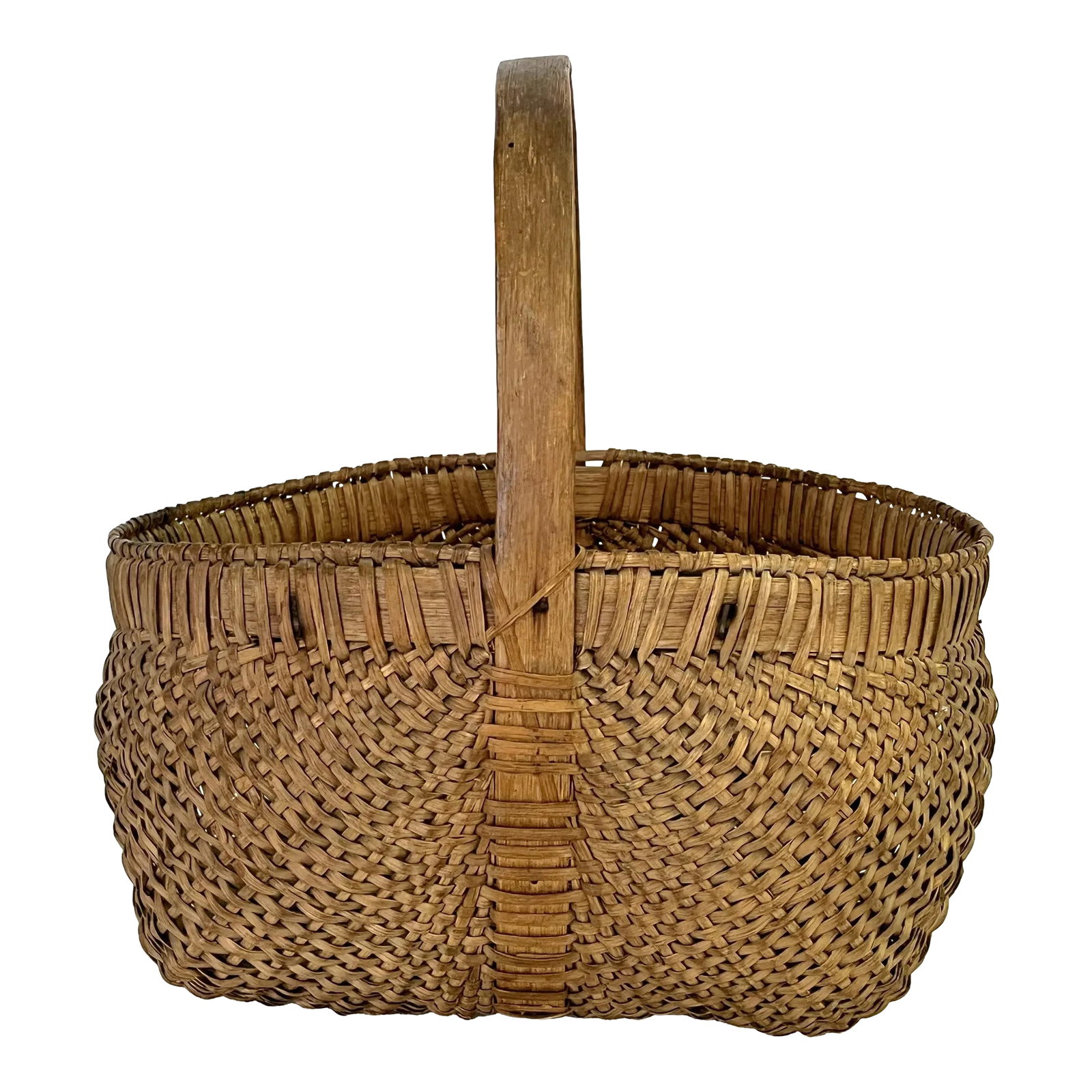 Antique Primitive Round Buttocks Woven Egg Basket With Bent Wood Handle (1 of 12)