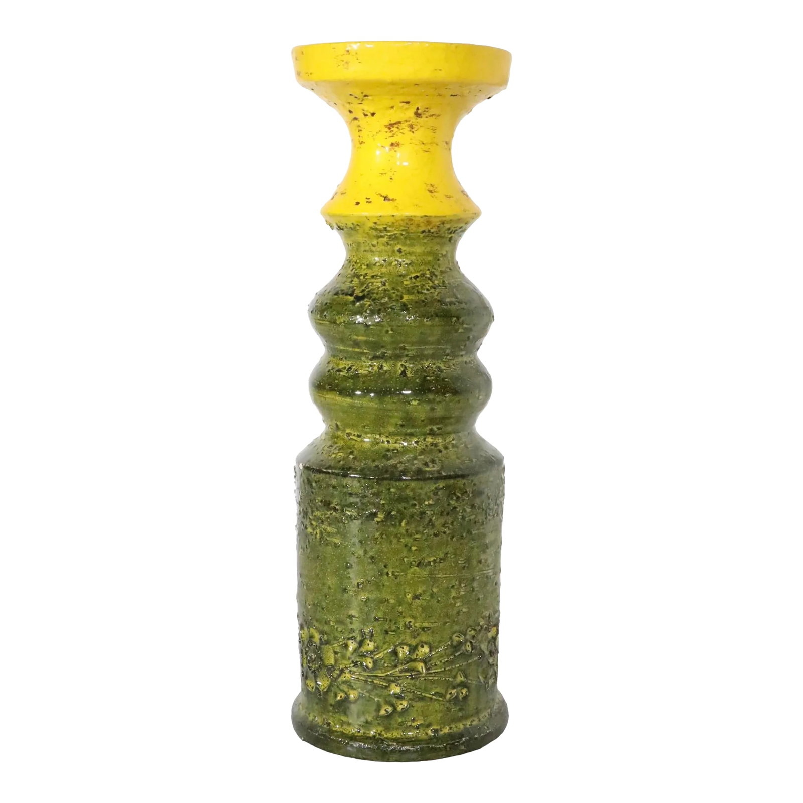 Mid Century Bitossi Candlestick Marked Rosenthal Netter 61/6 Italy: Stylish Italian art pottery, marked Rosenthal- Netter 61/6 Italy. The candle stick is in very good, original, clean and ready to use condition, it shows two inconsequential pin flake glaze flaws,