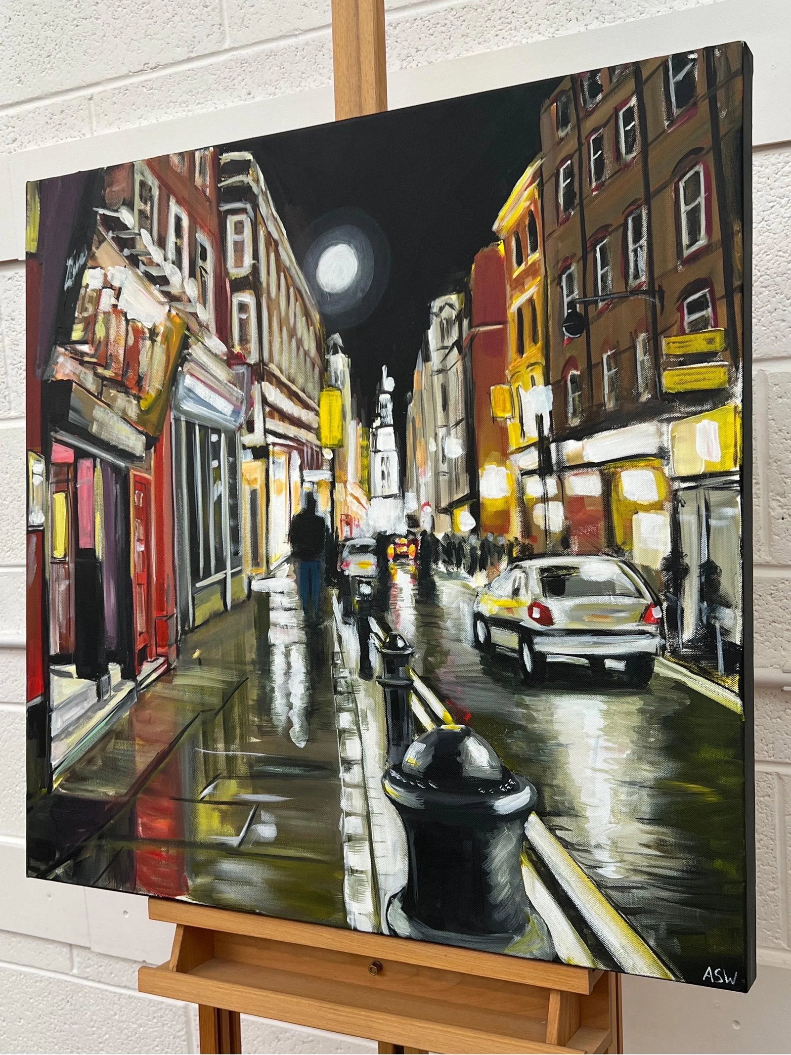 Modern Impressionist Painting of Soho London at Night by Urban Landscape Artist - 5