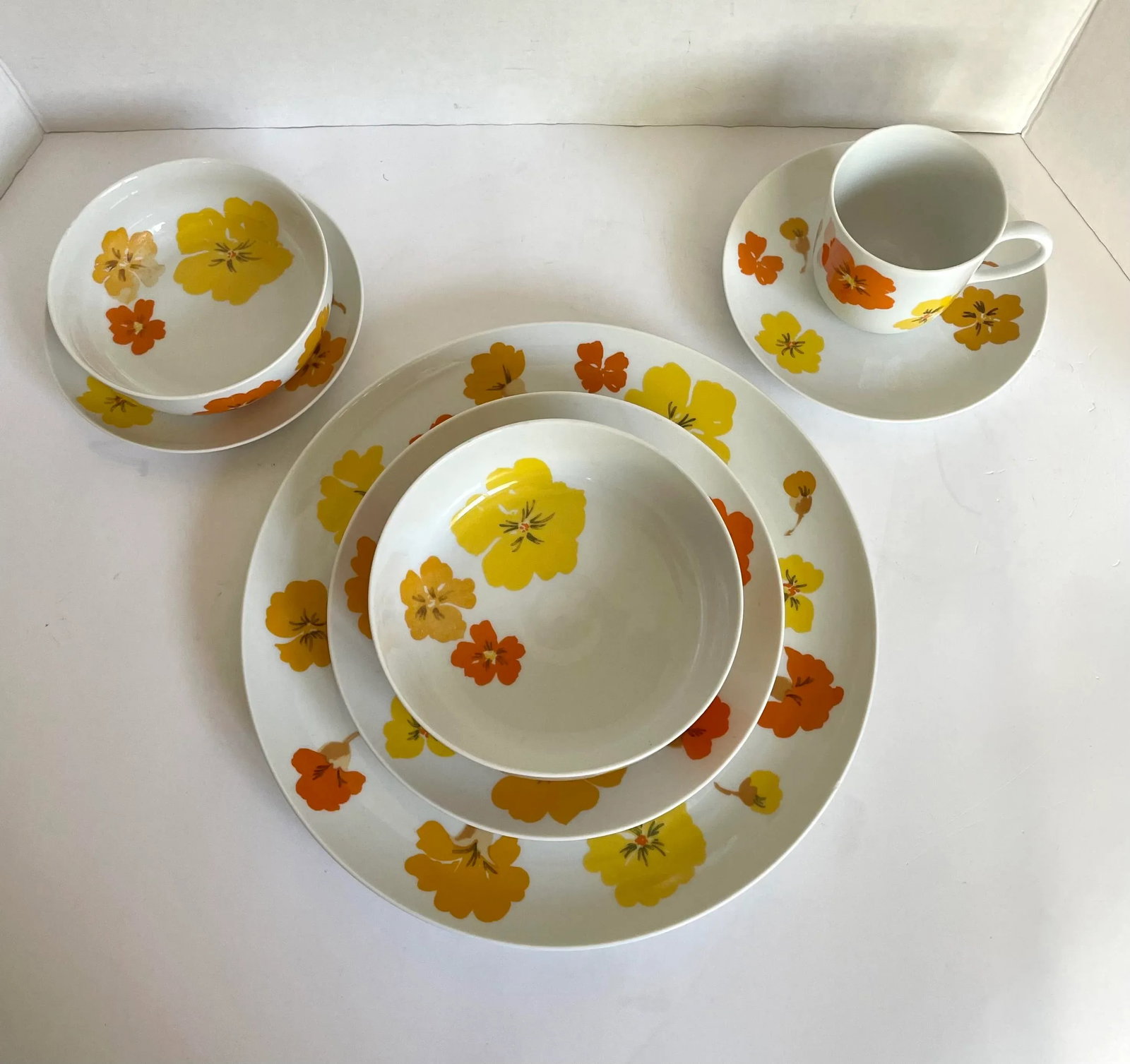 1960's Suisse Switzerland "Lugano" Porcelain Floral Dinnerware Set - 12