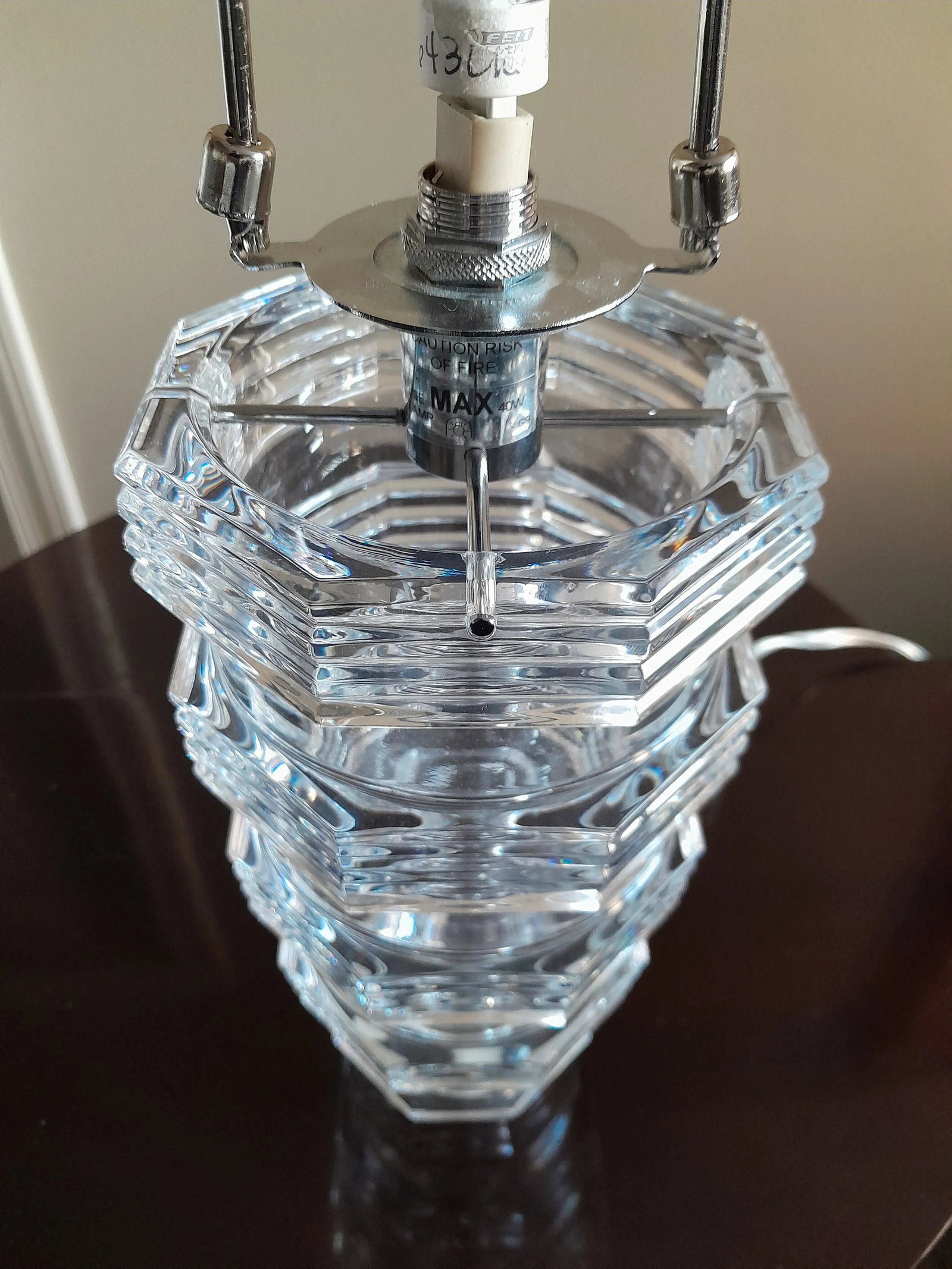 Modern Baccarat Crystal Table Lamp With Silk Space Pleat Empire Shade and Led Socket - 3