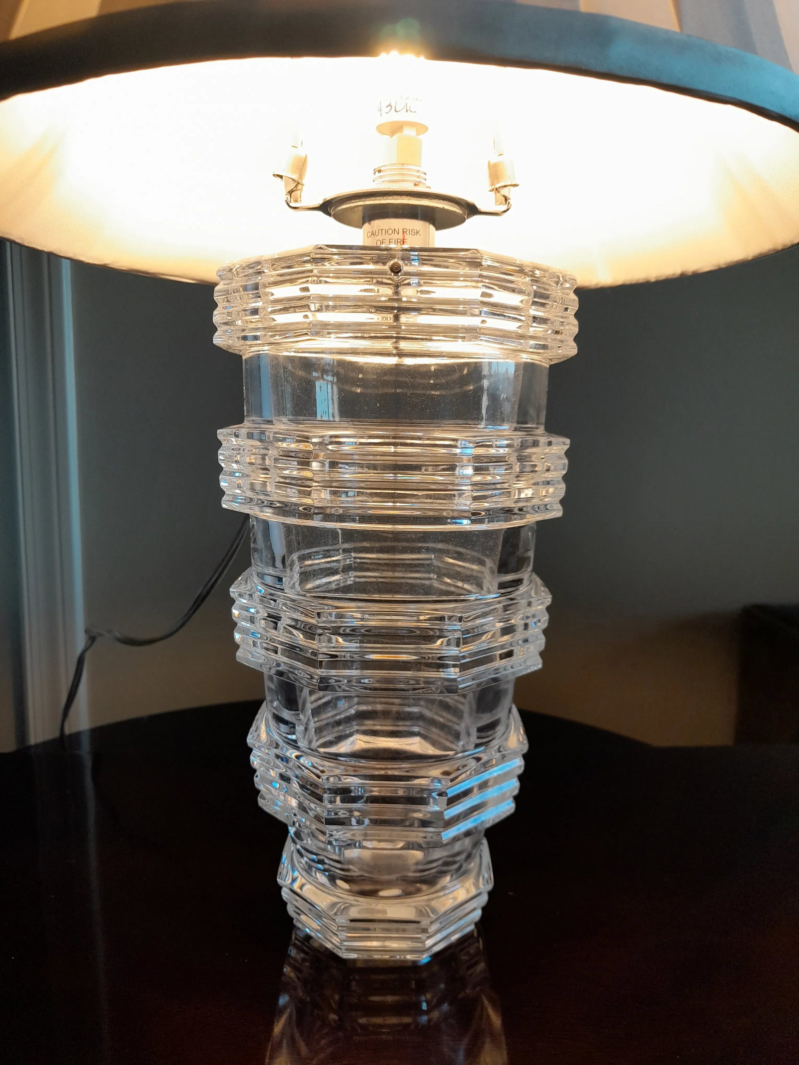 Modern Baccarat Crystal Table Lamp With Silk Space Pleat Empire Shade and Led Socket - 6