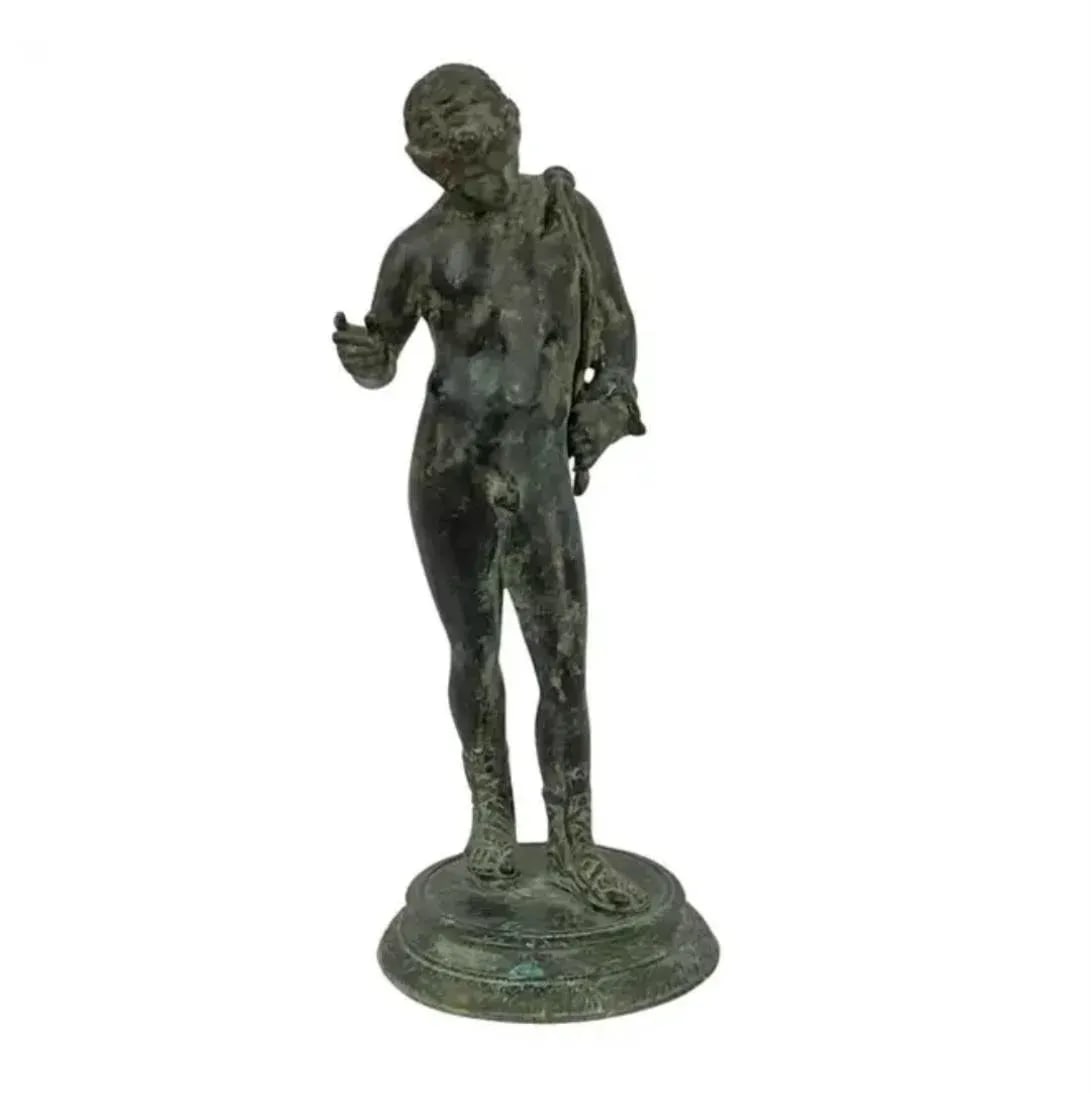 Italian Grand Tour Classical Verdigris Bronze Sculpture of Narcissus - 9