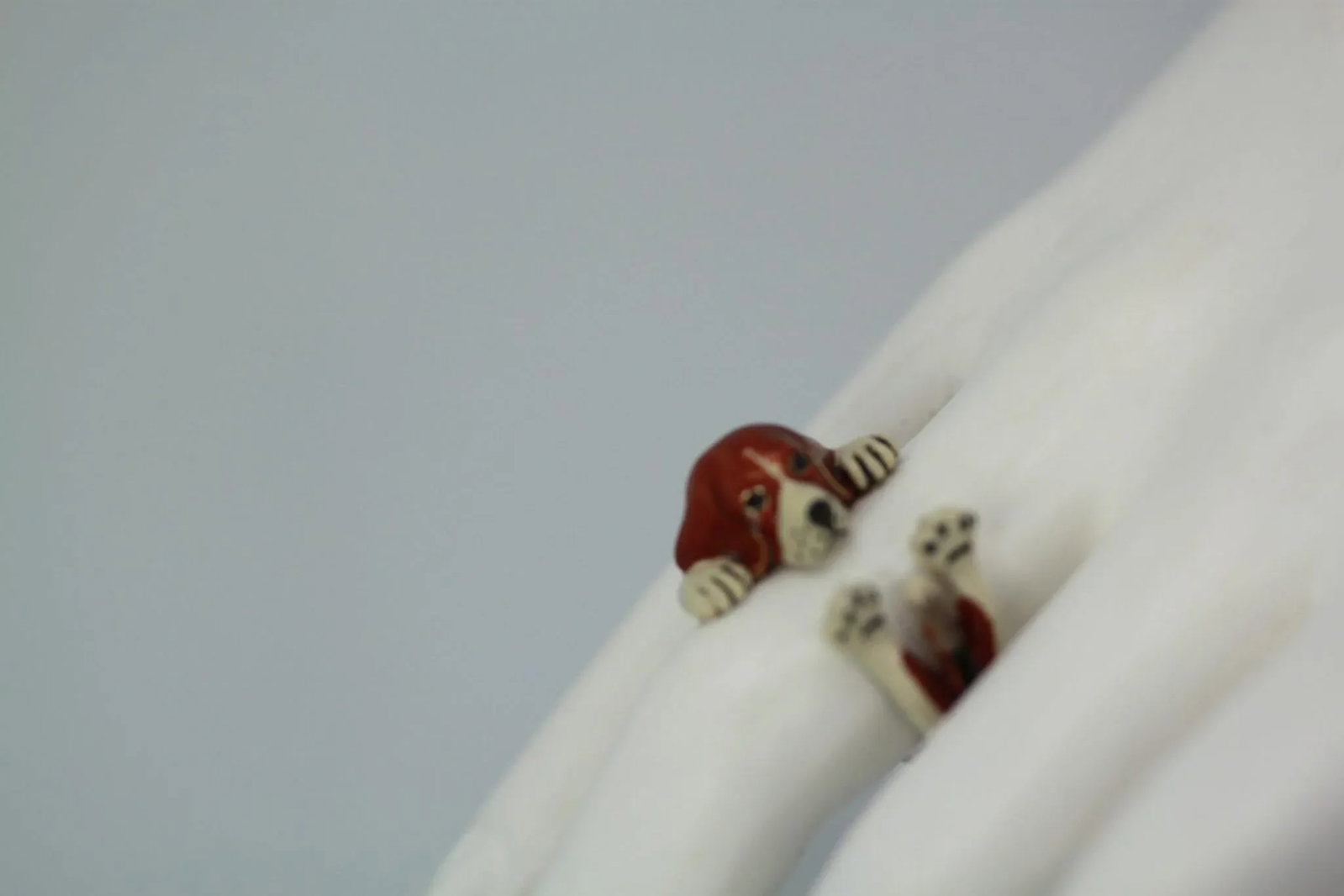 Enamel on Silver Ceramic Beagle Dog Ring Size 6.5 - 12
