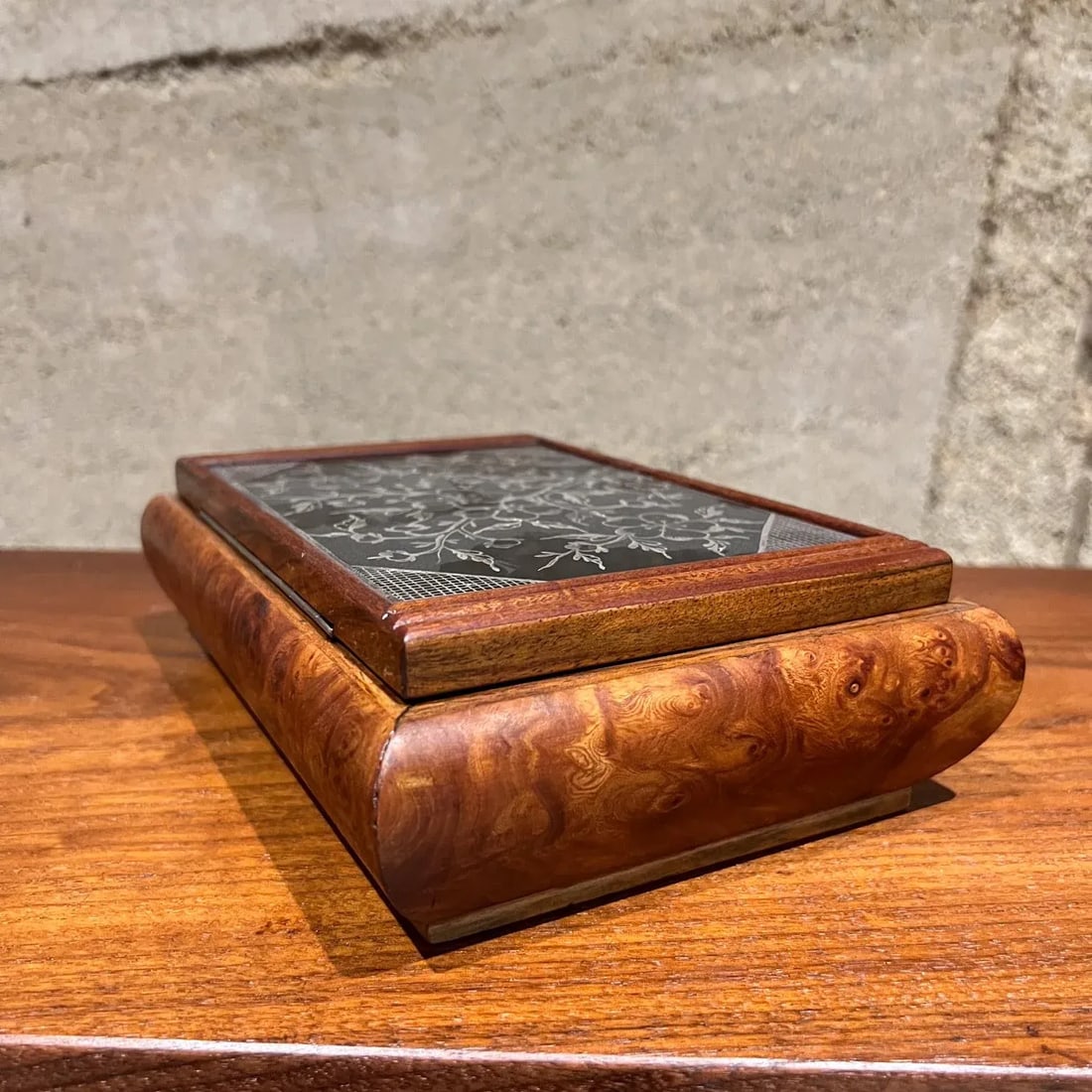Vintage Cigarette Dispenser Burlwood Box - 10